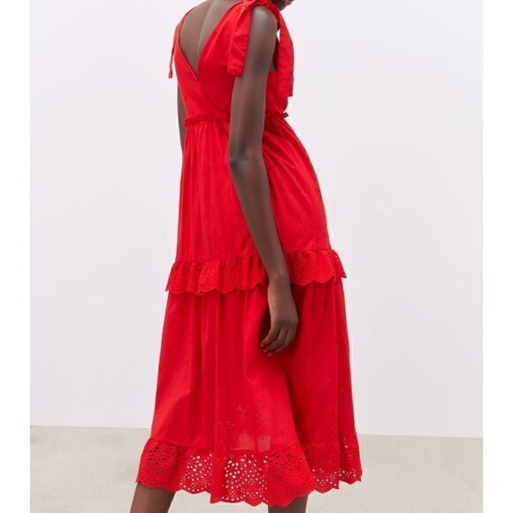 ZARA OPENWORK EMBROIDERED DRESS WITH BOW STRAPS - Picture 10 of 13